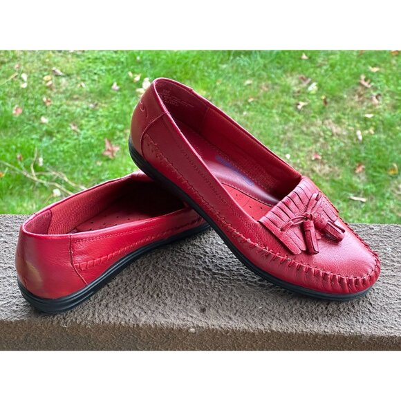 Dr SCHOLL Red Dress Slip on Loafers Flats Women Tassel Leather Moccasins 6M - Picture 5 of 13